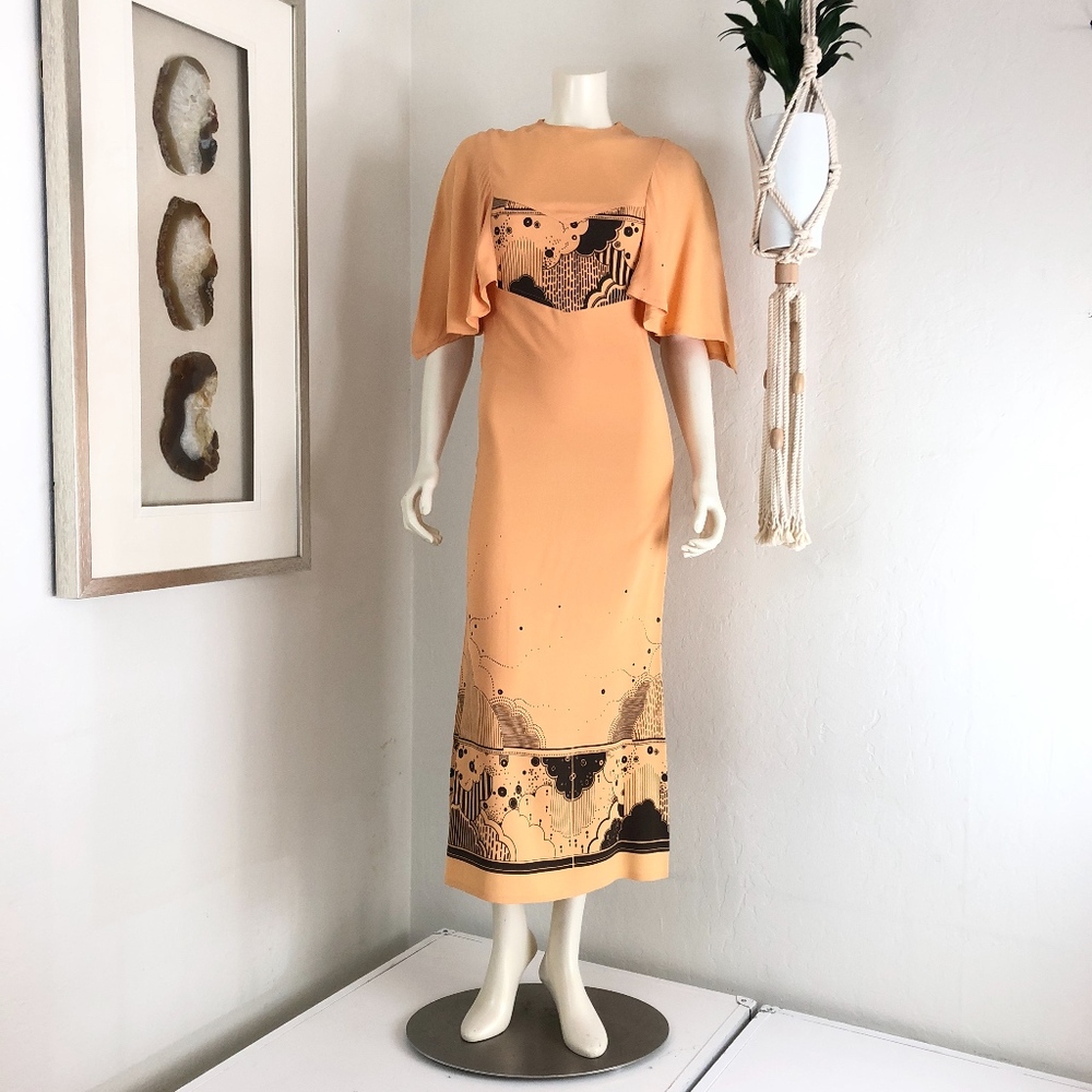 SOLD // Peach & Brown Art Deco Dress